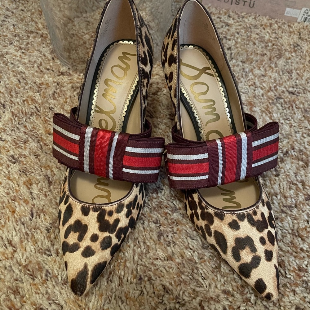 Sam Edelman print pumps with striped bows